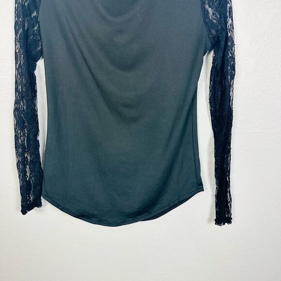 Unbranded Black Long Sleeve Lace Top Size S Mesh Sheer Gothic Stretch - Picture 6 of 7